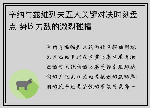 辛纳与兹维列夫五大关键对决时刻盘点 势均力敌的激烈碰撞